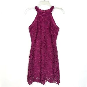 Lulus Love Poem Lace Halter Mini Bodycon Dress • Magenta • Sz XS • EUC